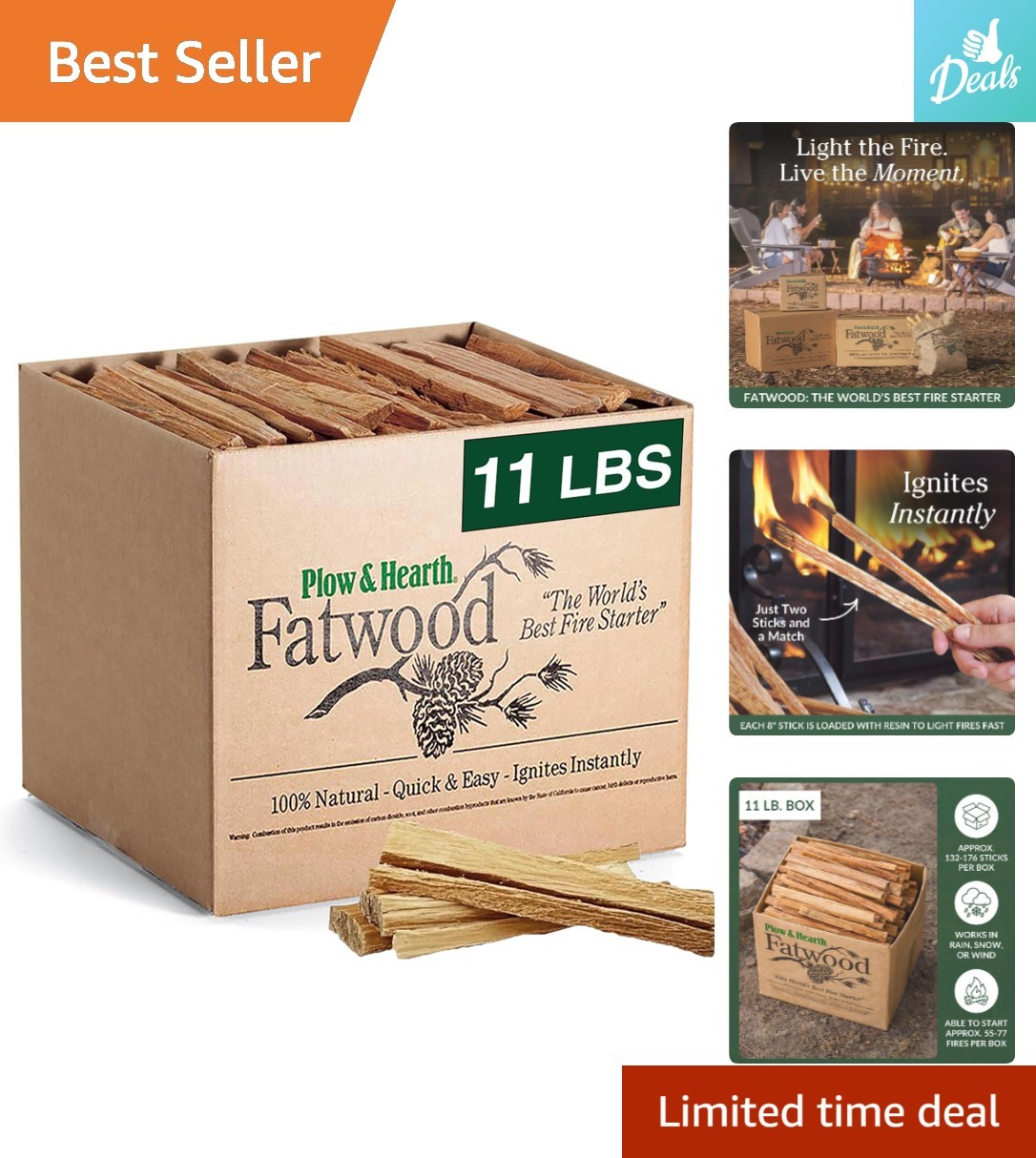 Effortless Fire Starting with 11 LBS Organic Fatwood Sticks, 100% Chemical-Free