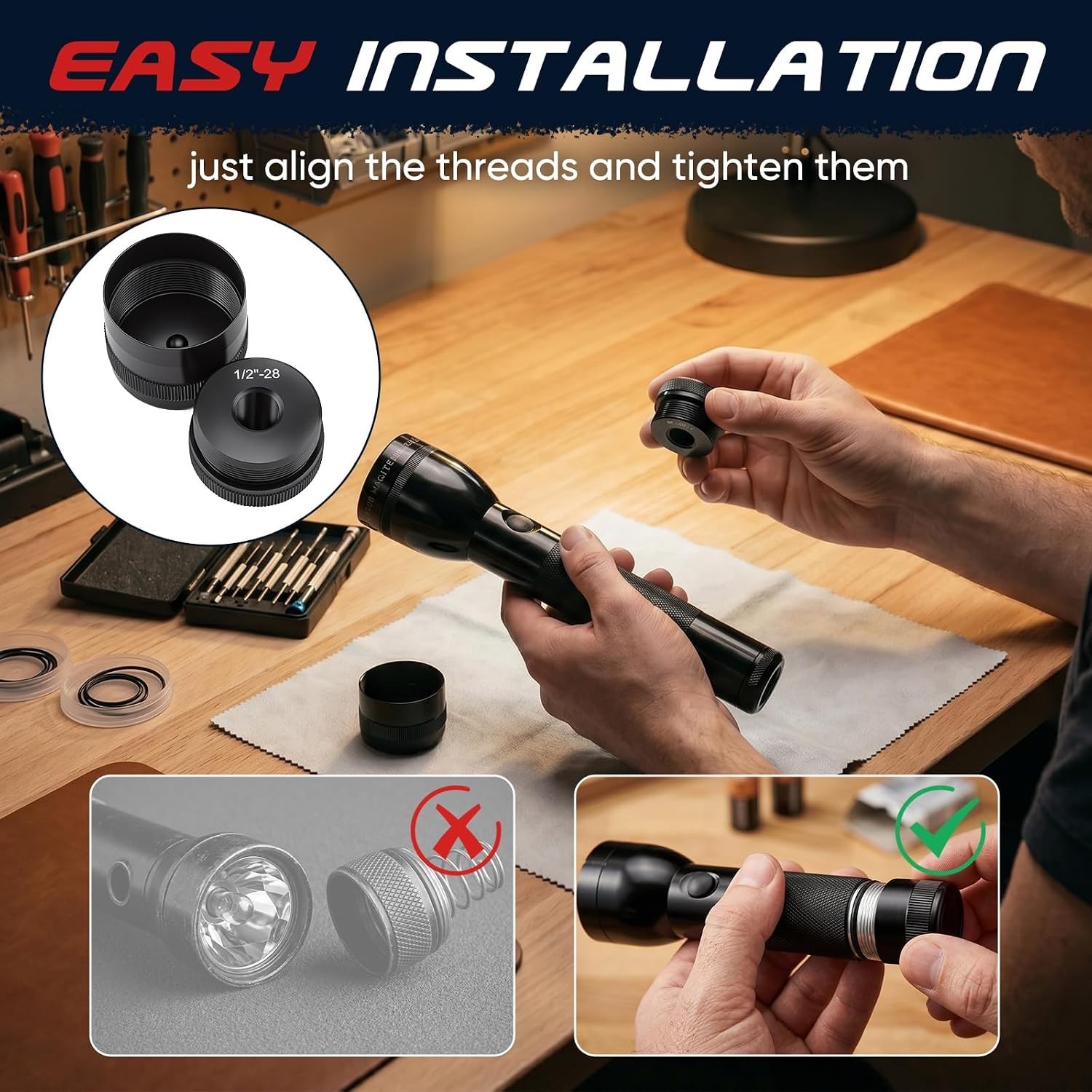 1/2″-28 Threaded Aluminum End Caps, for Maglite D Combo Cell Flashlight