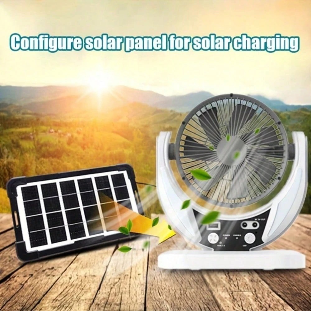 New Solar Camping Fan LED Light Portable Cordless Cooling Outdoor Travel Gear