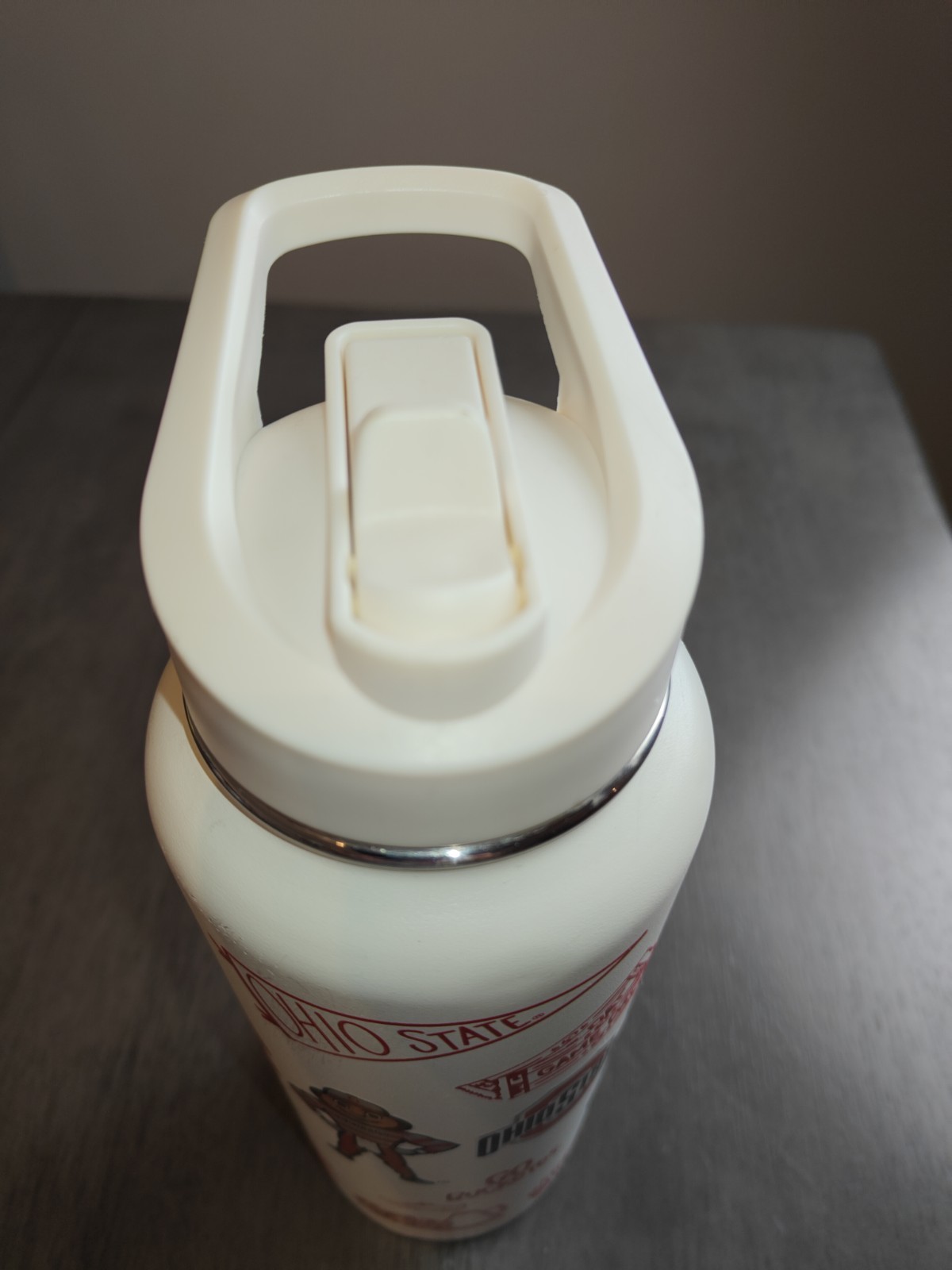 Ohio State Buckeyes 30 fl oz White/Red Stainless Steel Water Bottle Straw Lid