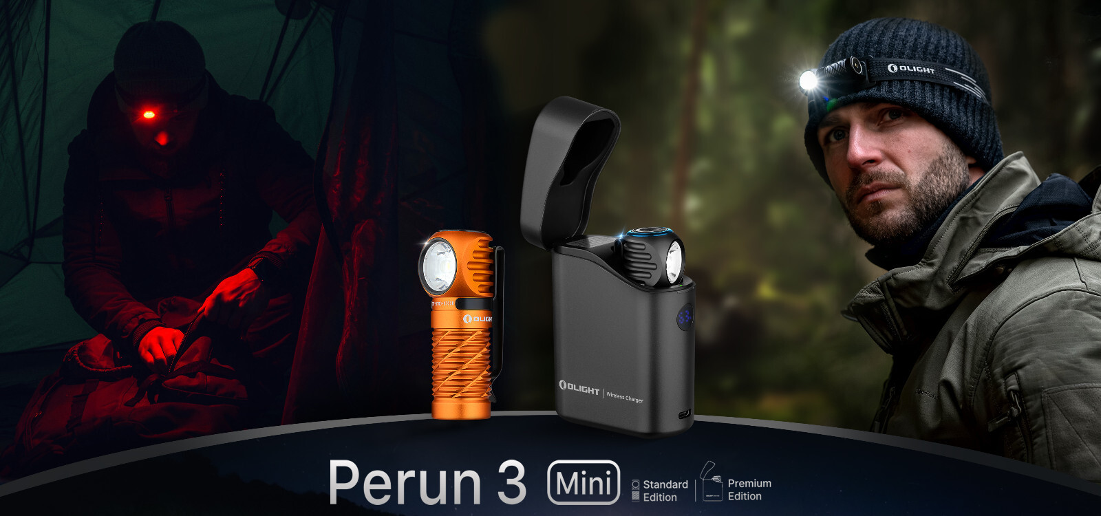 Olight Perun 3 Mini Orange Premium CW Headlamp/Flashlight, Red/White LED, 1250L