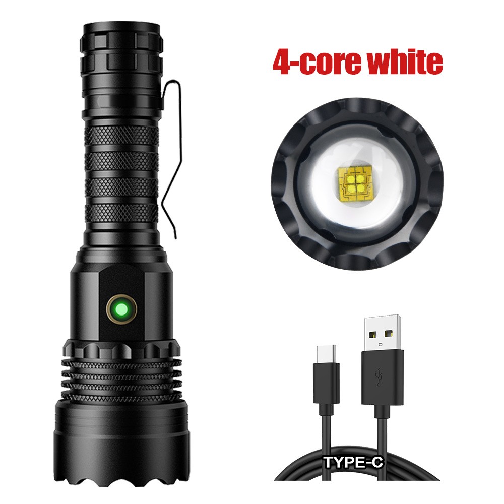 USB 4-Core Laser LEP Flashlight Type-C Charging Power Bank Torch White Light