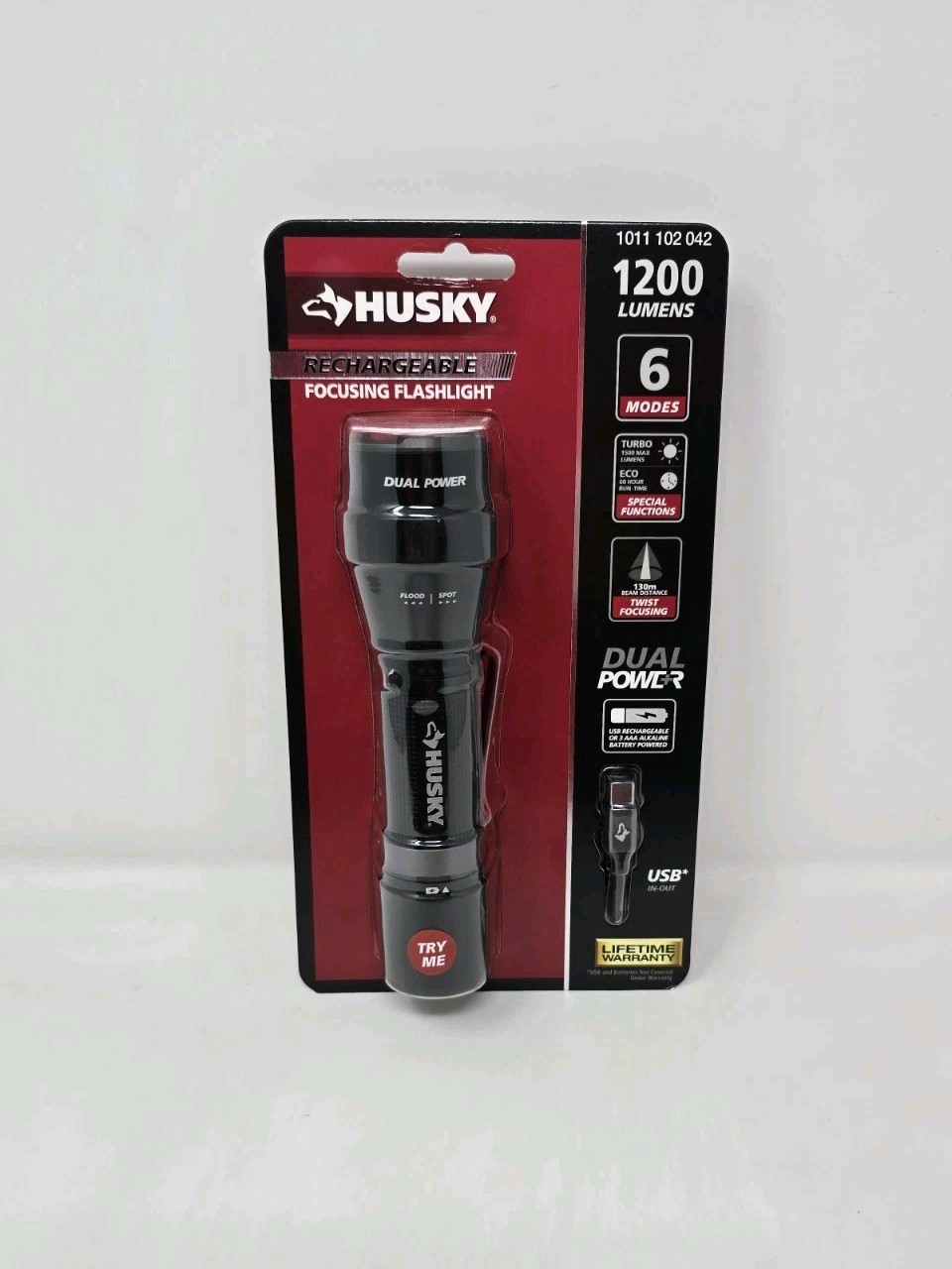 Husky 1200 Lumens Dual Power LED Rechargeable Focusing Flashlight (PVL-FLT-0020)