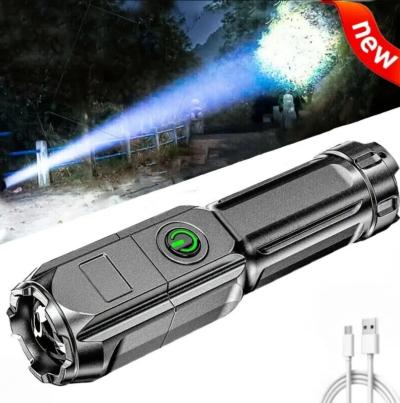 1 PC Portable Rechargeable Flashlight – Strong Light Torch for Household Use NEW
