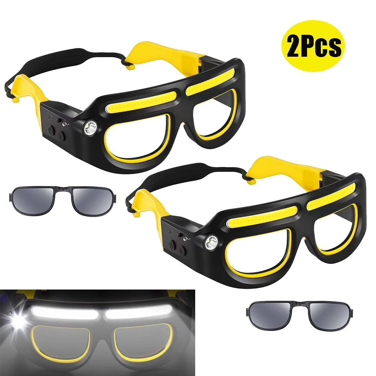 2Pcs LED Glasses Headlights Safety Eyeglass Lamp Work Lights Cycling 5 Modes
