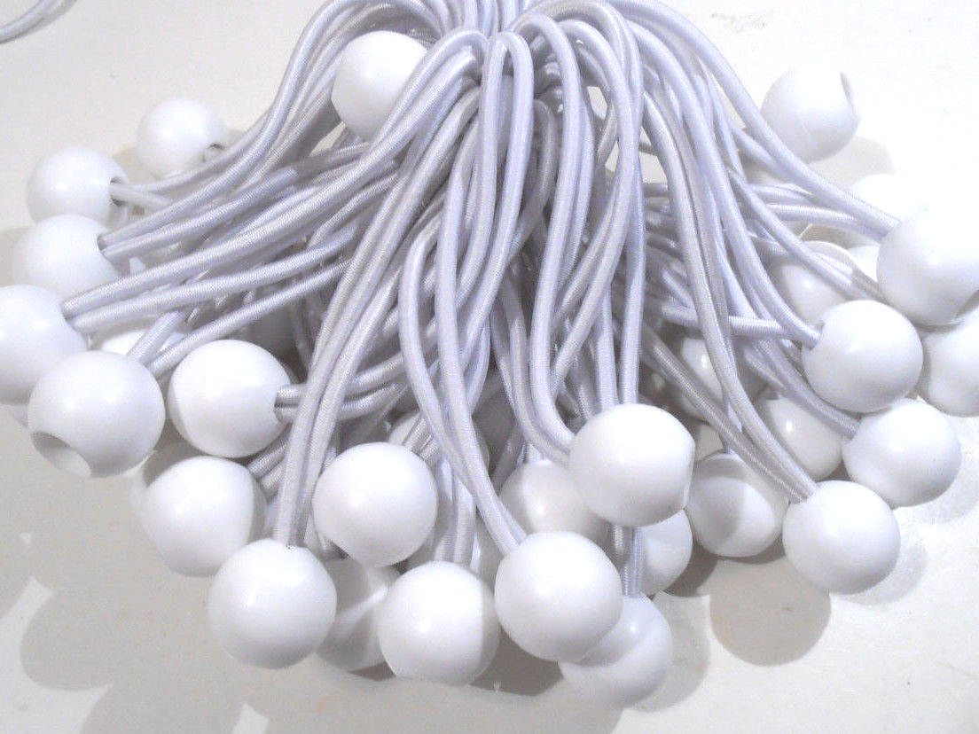 BALL BUNGEE CORD 100 PC. 6″ INCH WHITE TIE DOWN STRAP CANOPY ACCESSORY BUNGIE