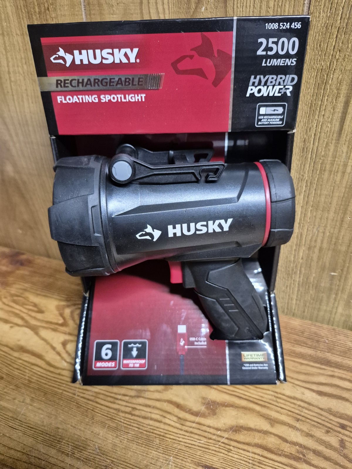 Husky 2500 Lumens Dual Power Floating Rechargeable Spotlight