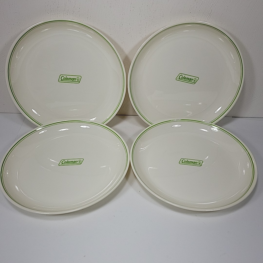 Lot 4 Coleman Melamine Camping Dinner Plates Logo Green Retro Camping