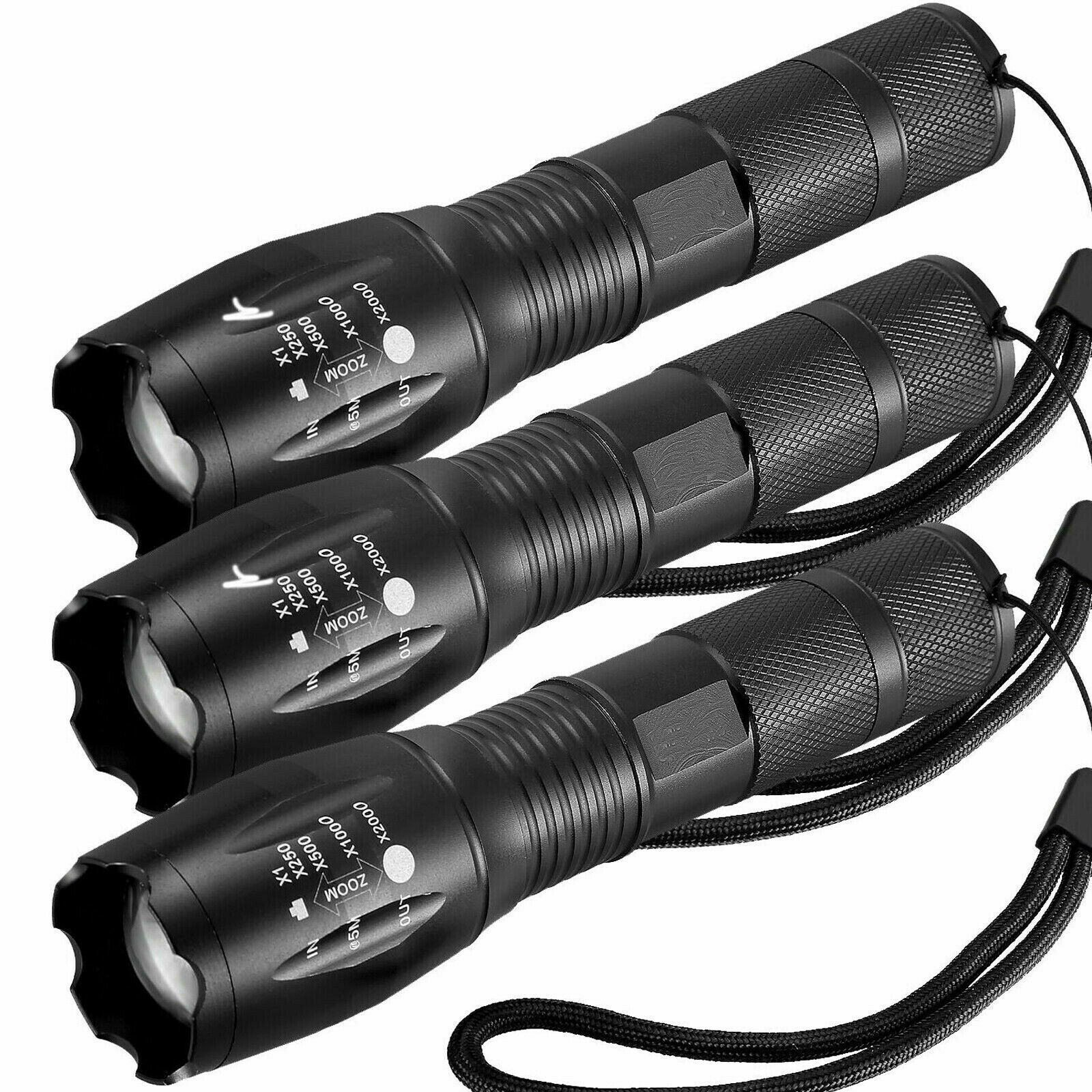 3 x Tactical 18650 Flashlight High Powered 5Modes Zoomable Aluminum