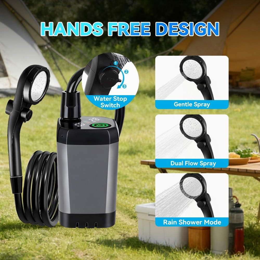 Portable Camping Shower Heater Rechargeable Outdoor 6000mAh Camp Pump for Travel