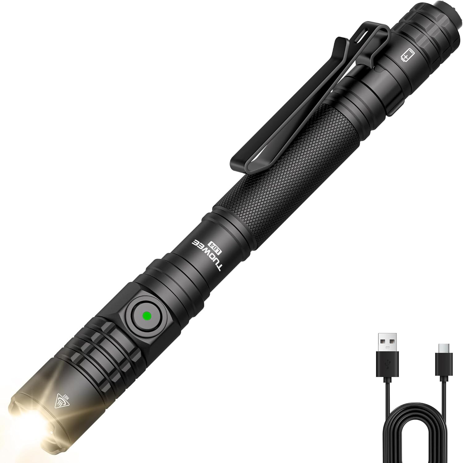 EDC Tactical Flashlight Rechargeable,Dual Modes 1500 High Lumens Pen Flashlight,