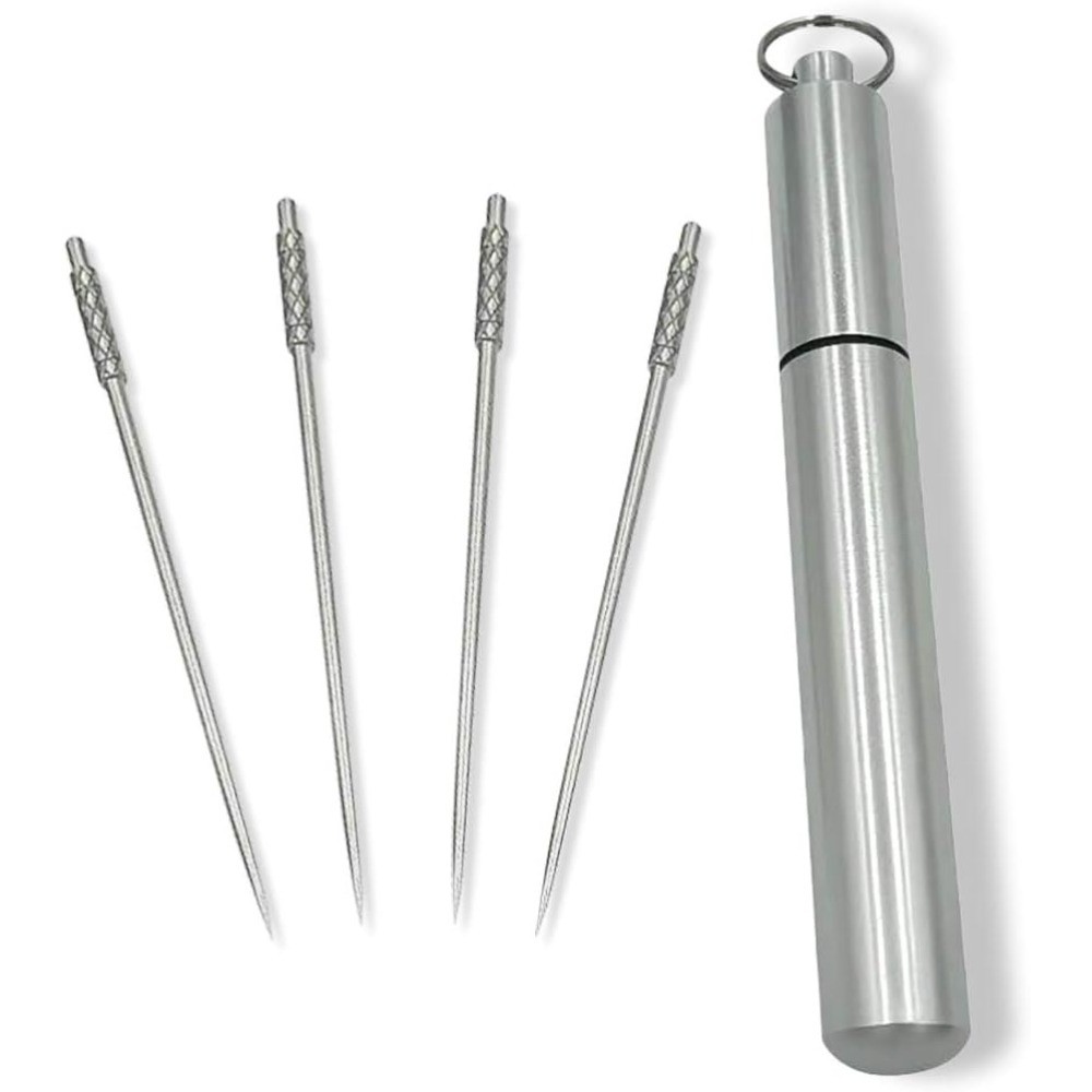 Titanium Toothpick Set with Stainless Steel Keychain Holder Portable Reusable