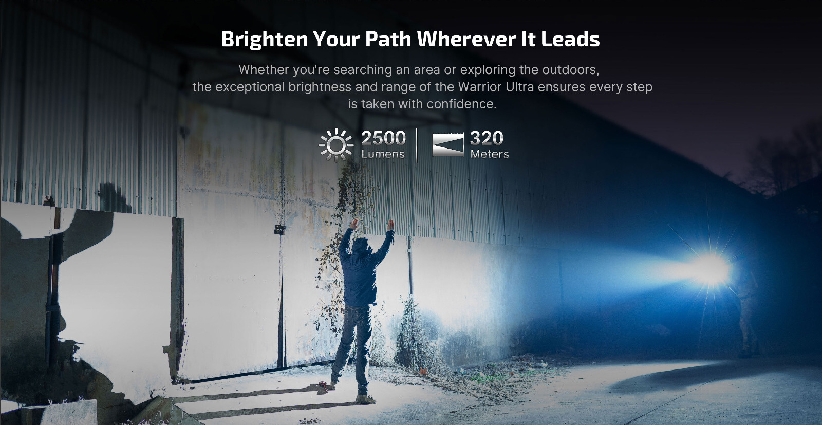 Olight Warrior Ultra Stealth Grey 2500 Lumens Flashlight, OAL Material, 320 M