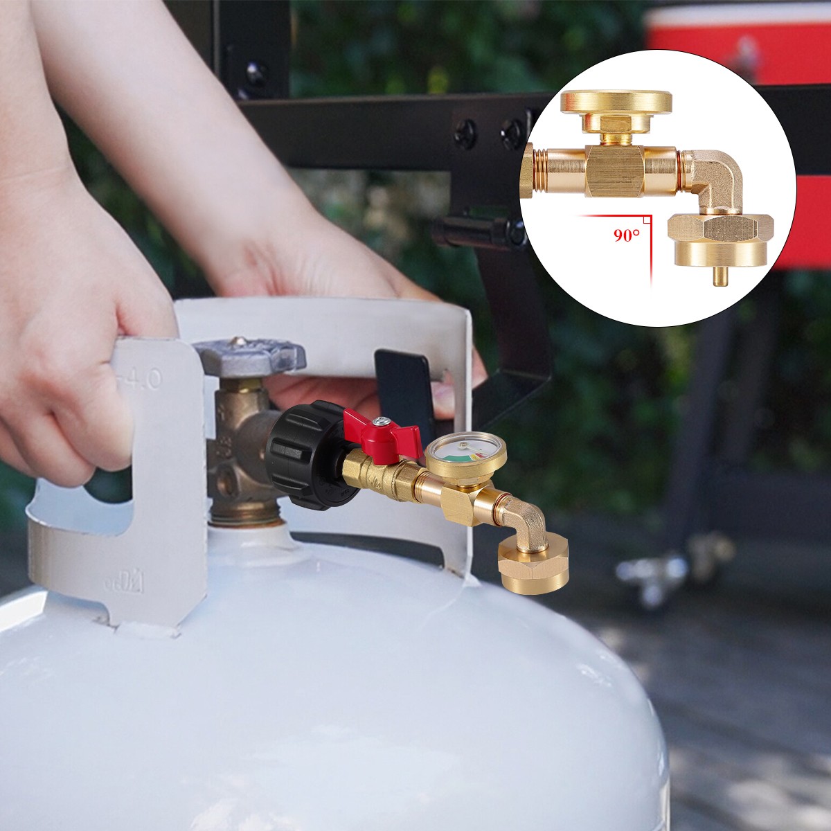 1Lb To 20Lb Tank Propane Refill Adapter With Gauge And ON-Off Control Valve