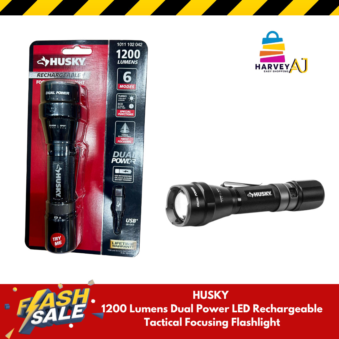 Husky- 1200 Lumens Dual Power LED Rechargeable Focusing Flashlight