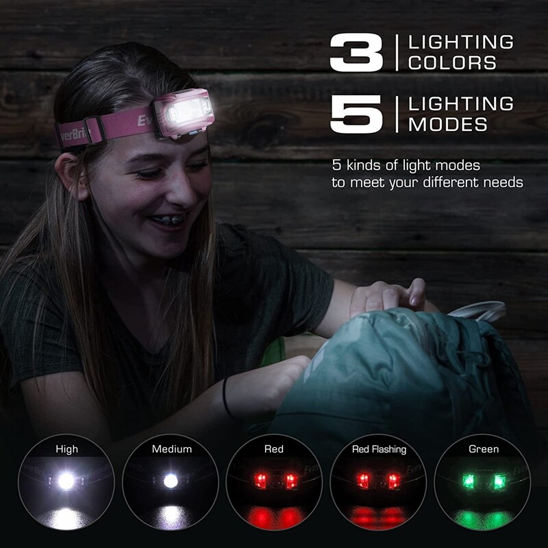 EverBrite Headlamp Pink 2 Pack with Red Light and Memory Function with 5 Modes