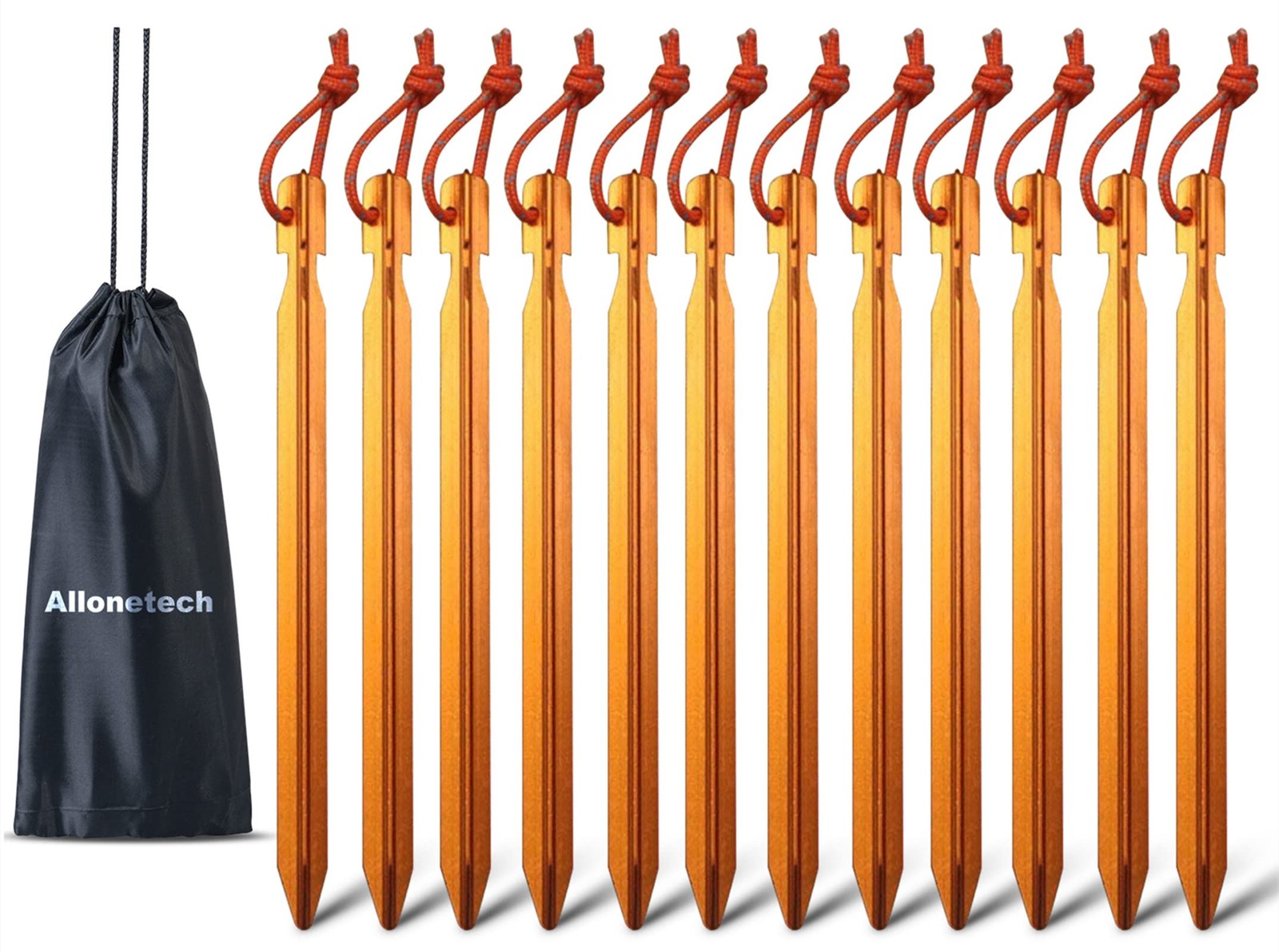 12 Pack Tent Stakes, 7075 Ground Metal Camping Aluminum Tent Pegs, Lightweight T