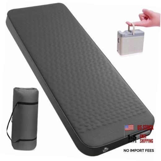 Self Inflating Sleeping Pad with Electric Pump, 4″ Ultra-Thick Grey-4inches