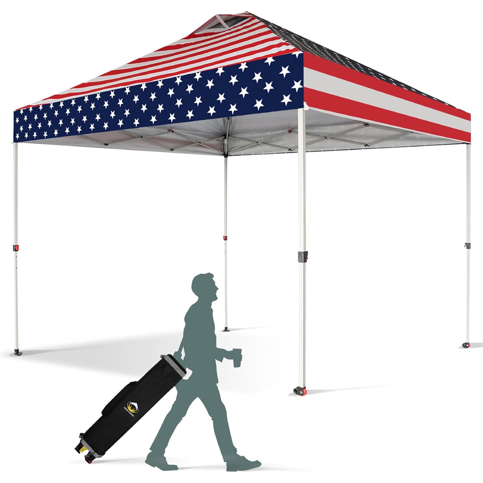 CROWN SHADES 10×10 Ft Outdoor Canopy Tent with 1 Push Lock, American Flag