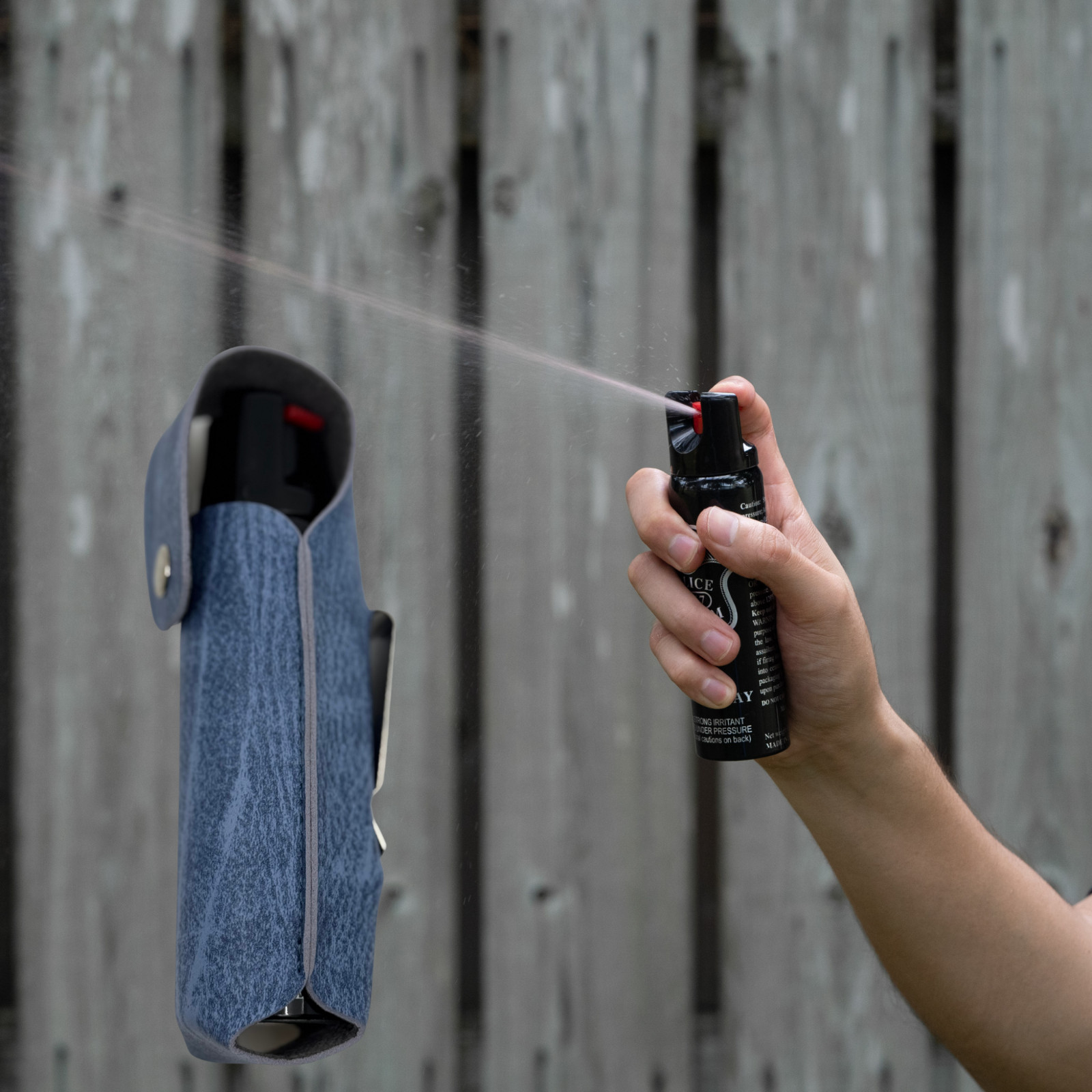 Police Magnum 4oz Twist lock pepper spray DENIM holster belt clip self defense