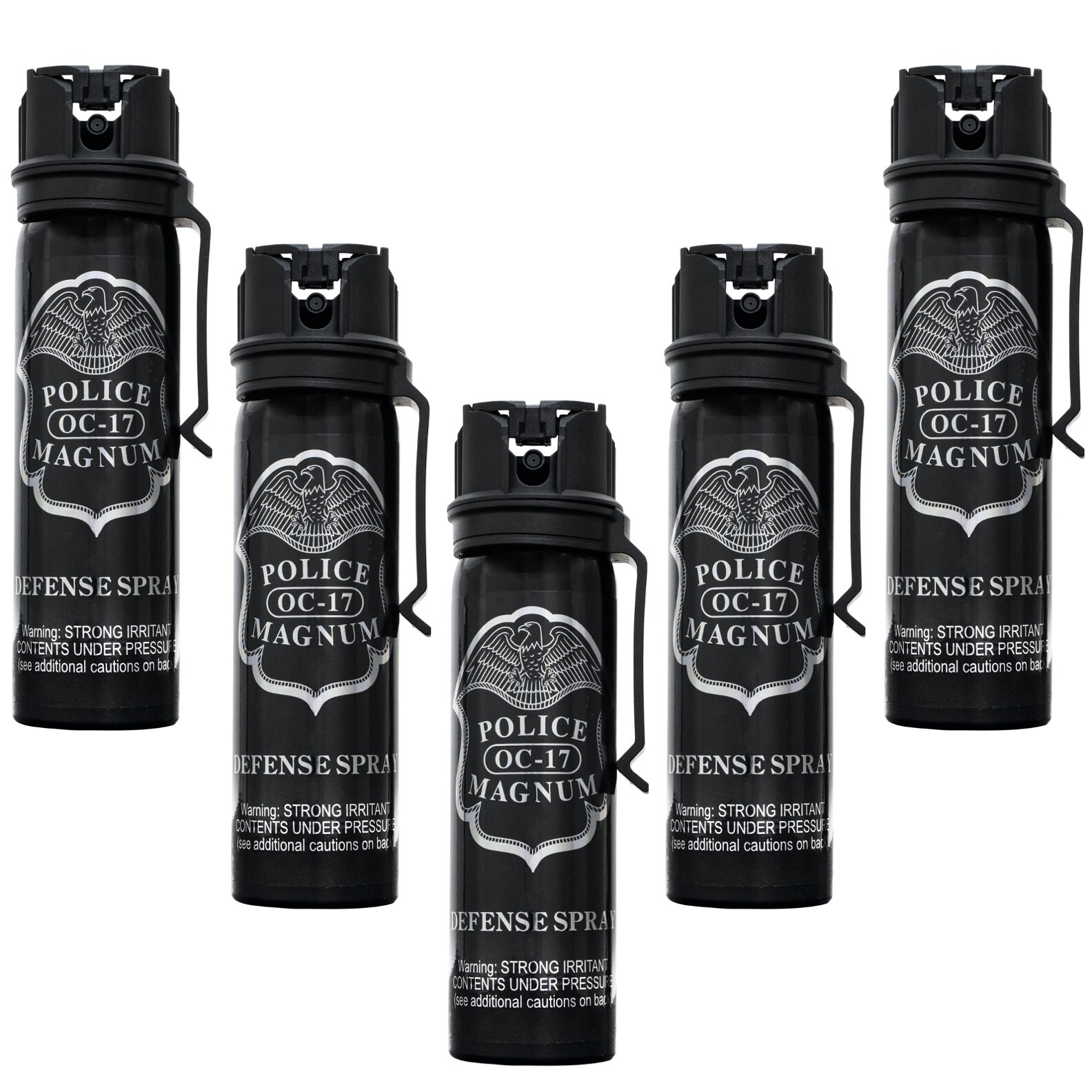 5 POLICE MAGNUM Pepper Spray 4 Ounce Flip Top Belt Clip Stream Defense Security