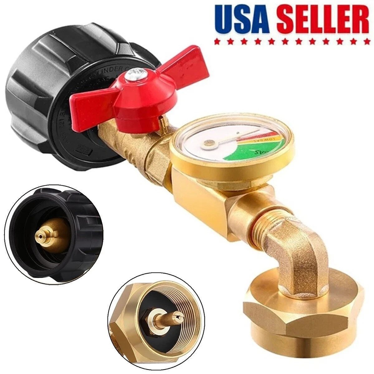 2pcs 1Lb To 20Lb Tank Propane Refill Adapter Gauge And ON-Off Control Valve US