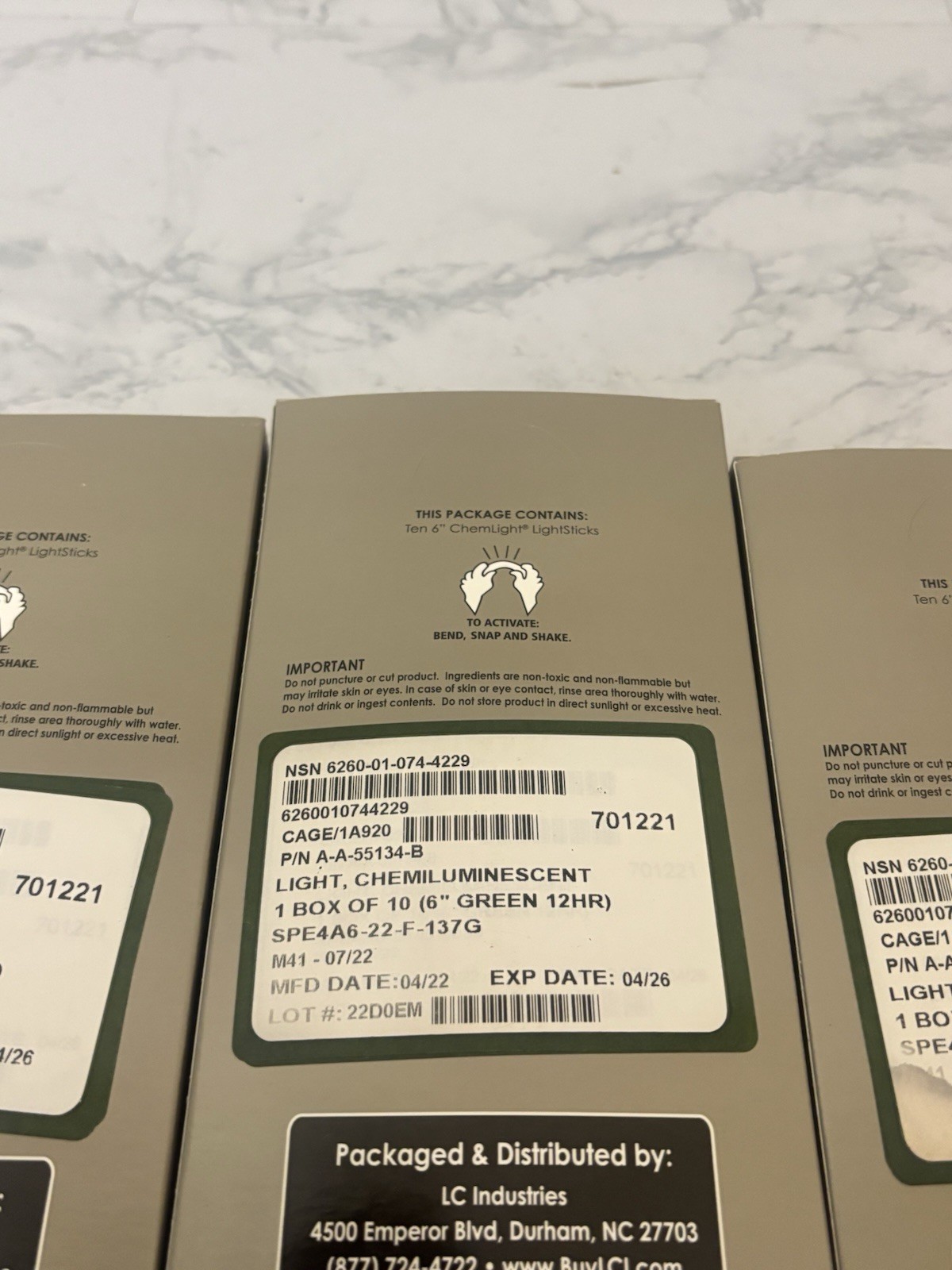 LC Industries ChemLight 6 inch Green Box of 10 Glow Sticks Lot Of 3 Boxes
