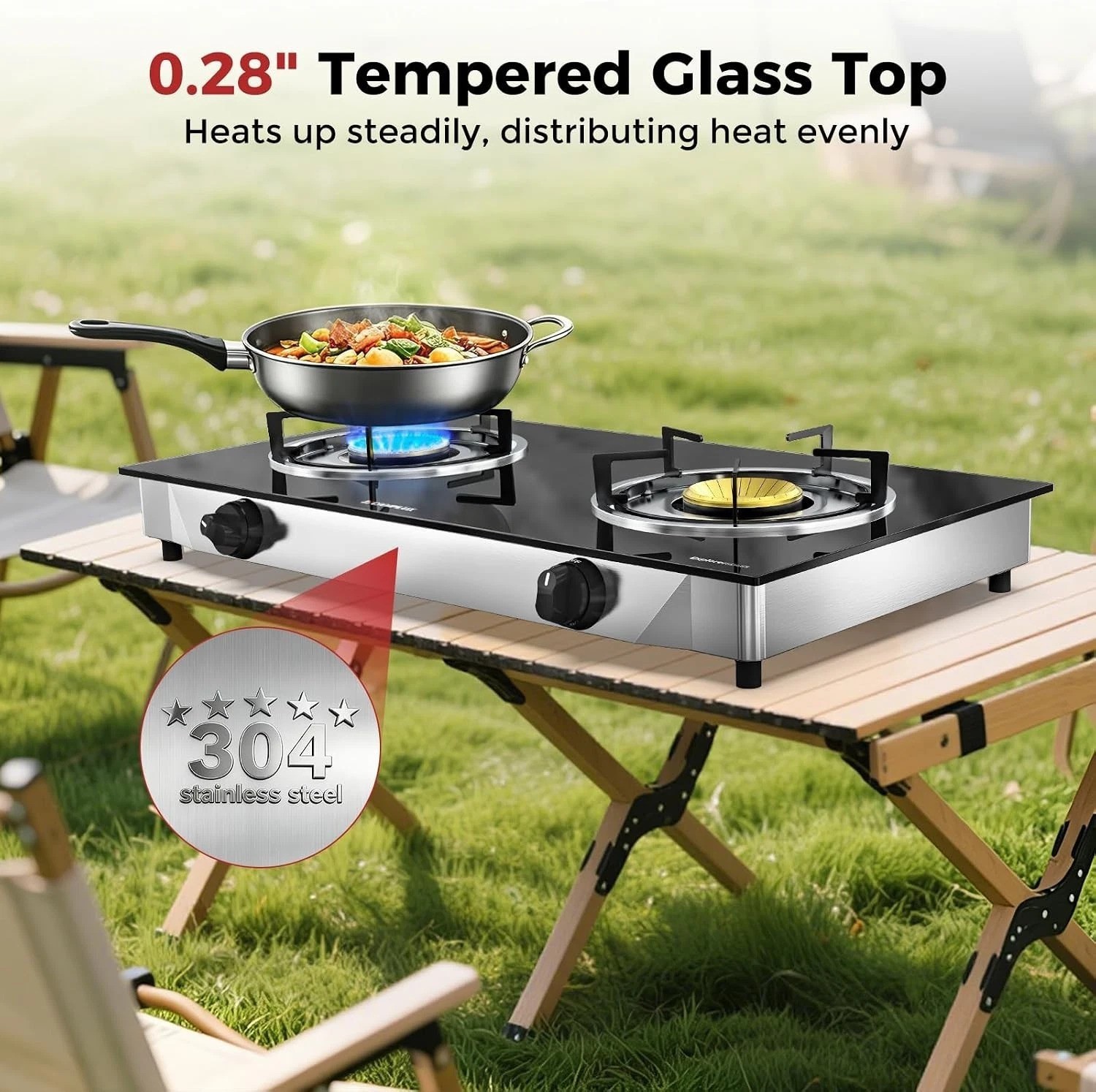 Compact 19000 BTU Propane Cooktop with Hose & Regulator – Ideal for Camping
