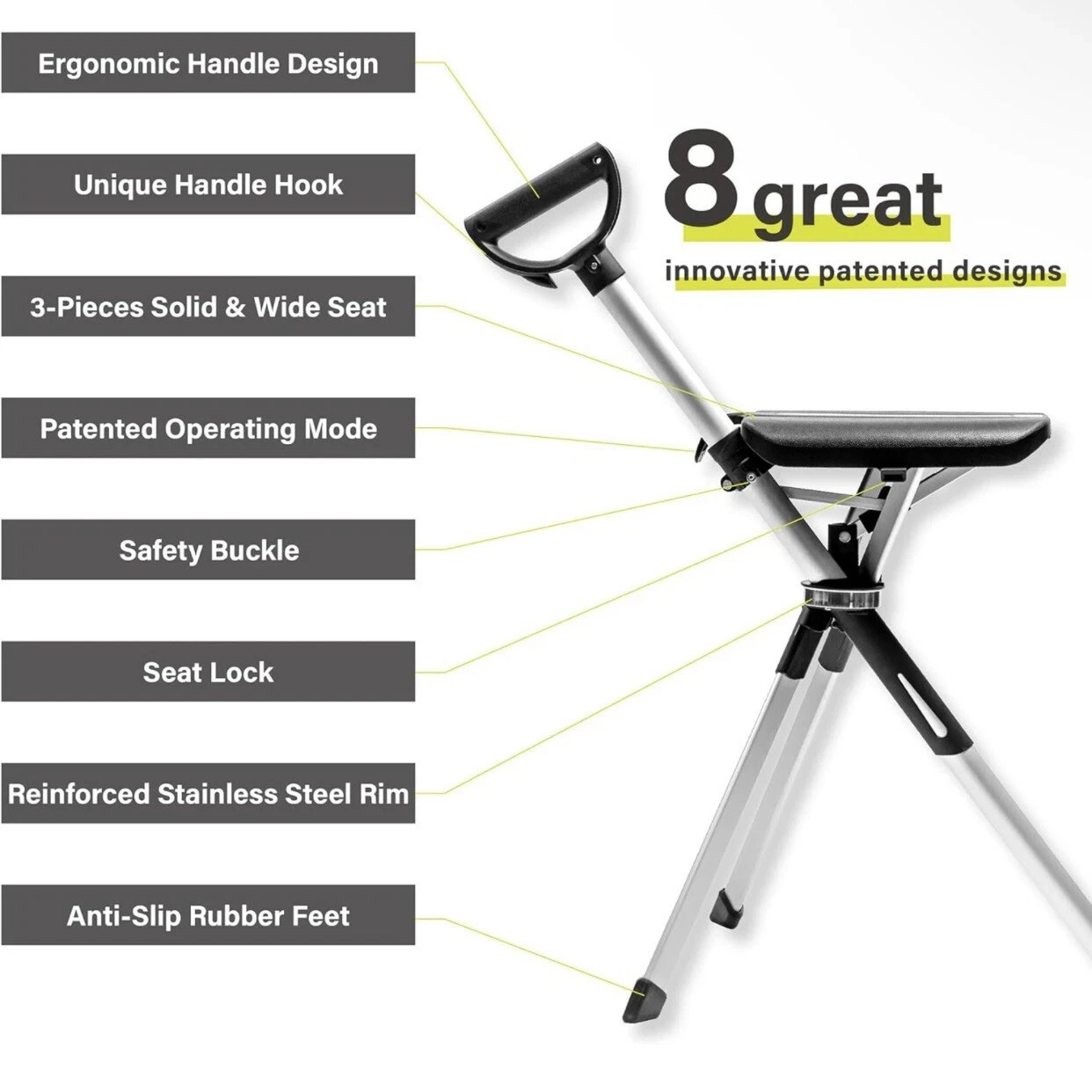 STEP2GOLD Ta-Da Chair Series 2 Portable Walking Stick | MEDIUM 34.2″ | BLACK