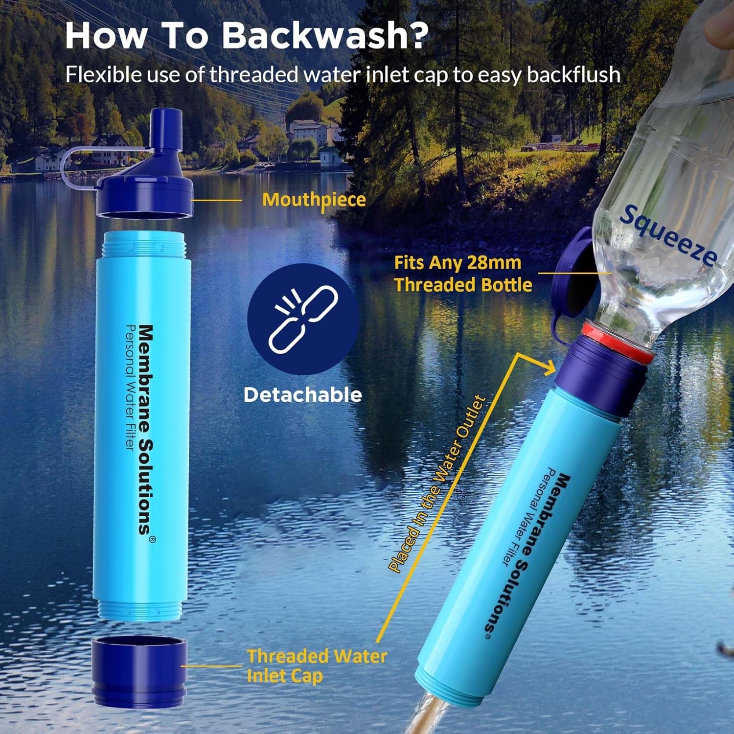 Personal Water Filter Straw Purifier 4-Stage,for Hiking Emergency Survival,3PACK