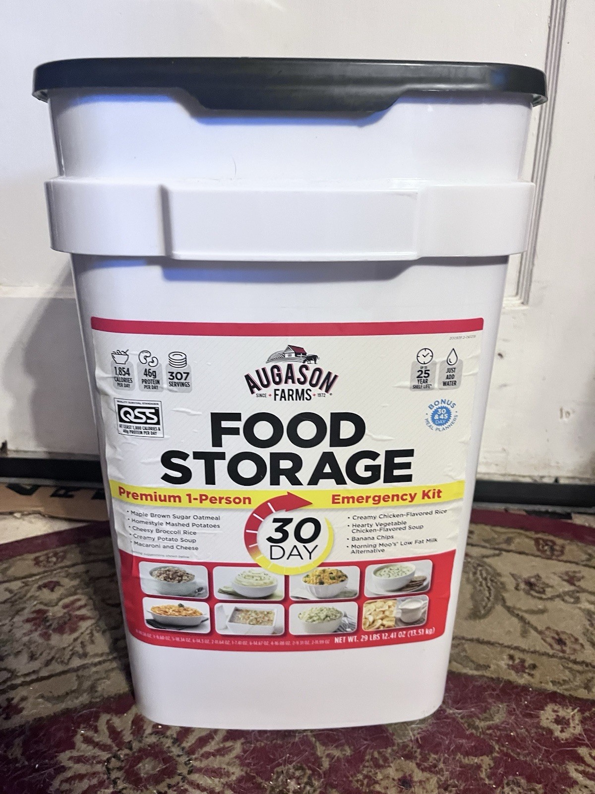 Augason Farms 30 Day Emergency Food Supply Kit 307 Servings 29 lb Bucket Sealed