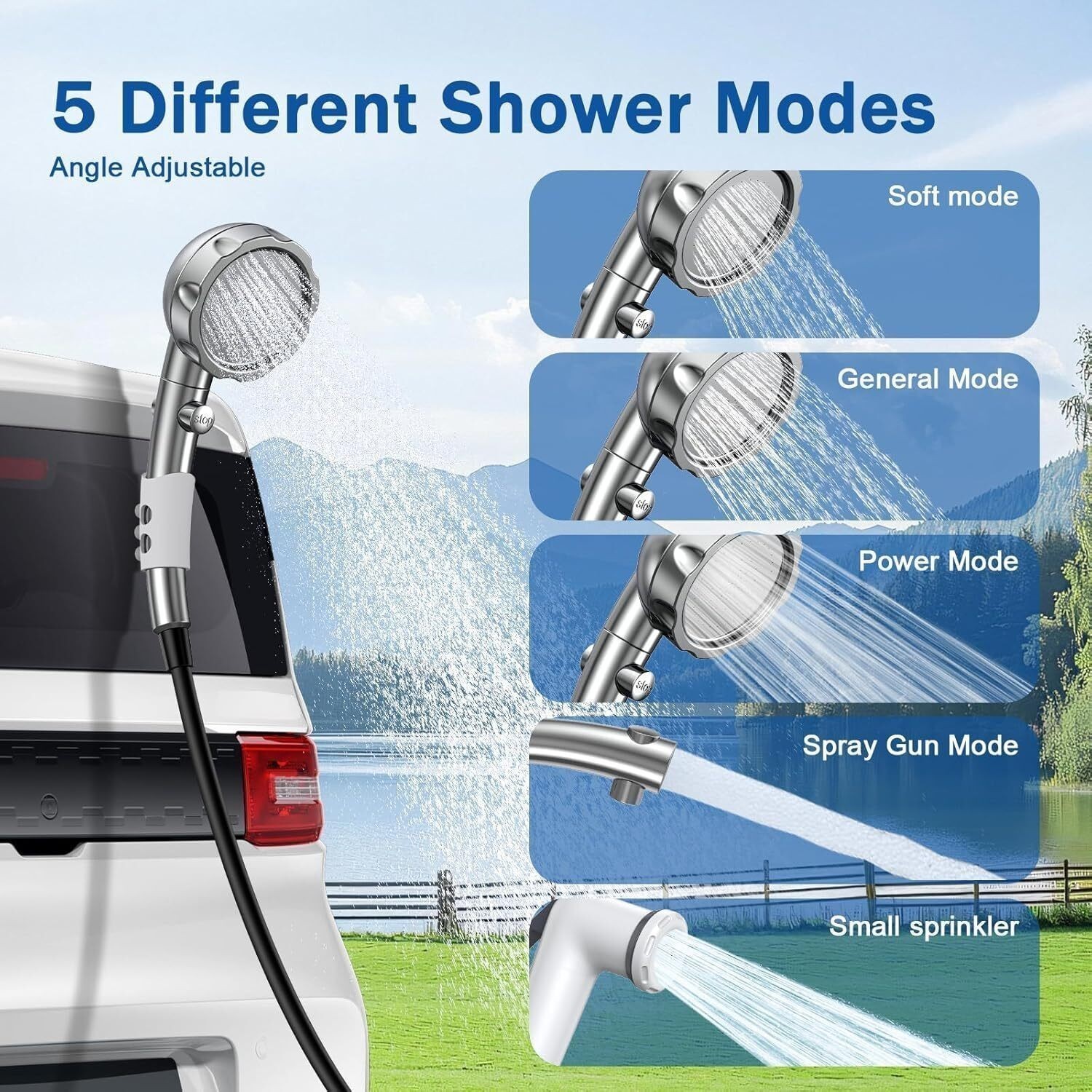 Shower Camping,9000mAh Rechargeable Shower Pump with Folding Bucket Portable