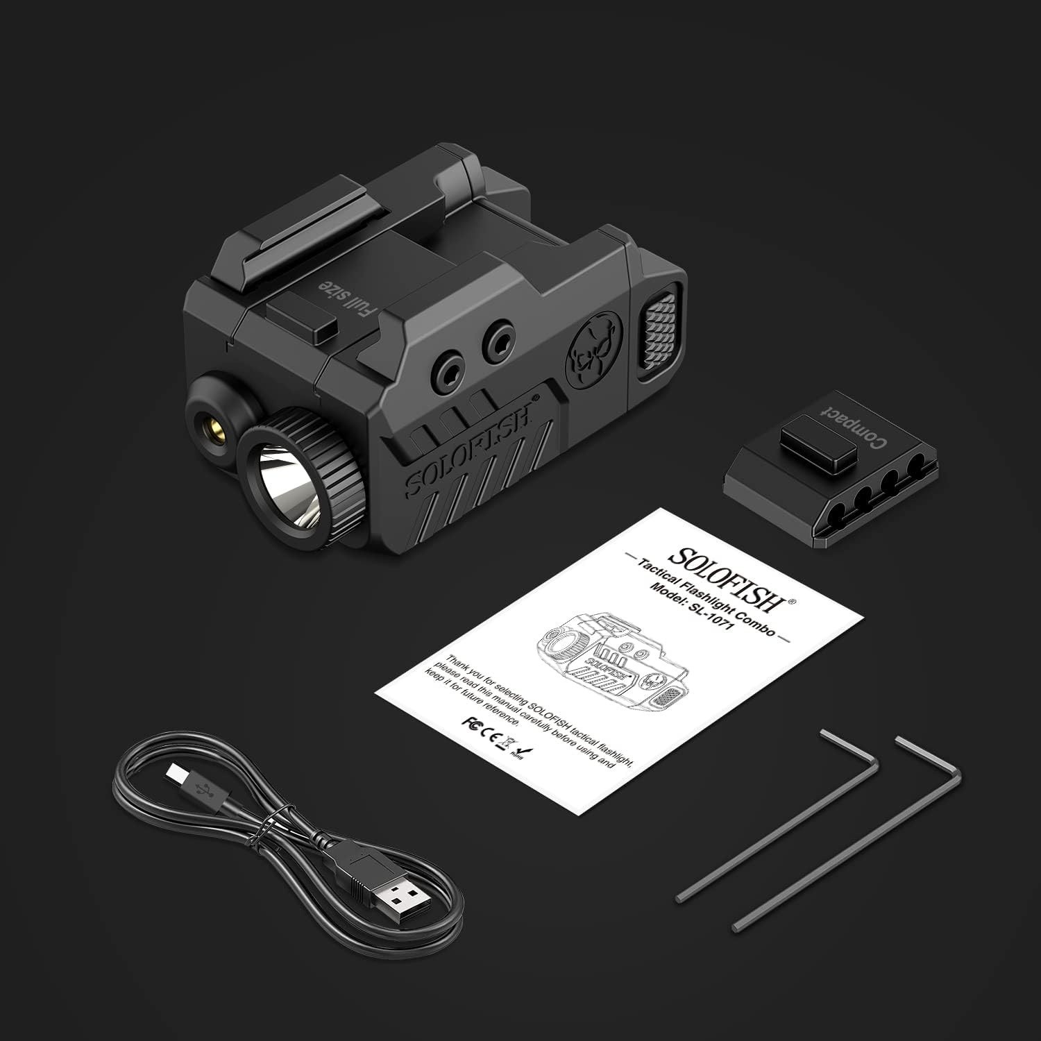 Solofish 500LM Tactical Flashlight Compatible Green Laser Light Combo w/ Strobe