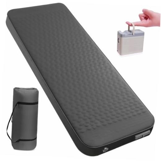 Self Inflating Sleeping Pad with Electric Pump, 4″ Ultra-Thick Grey-4inches
