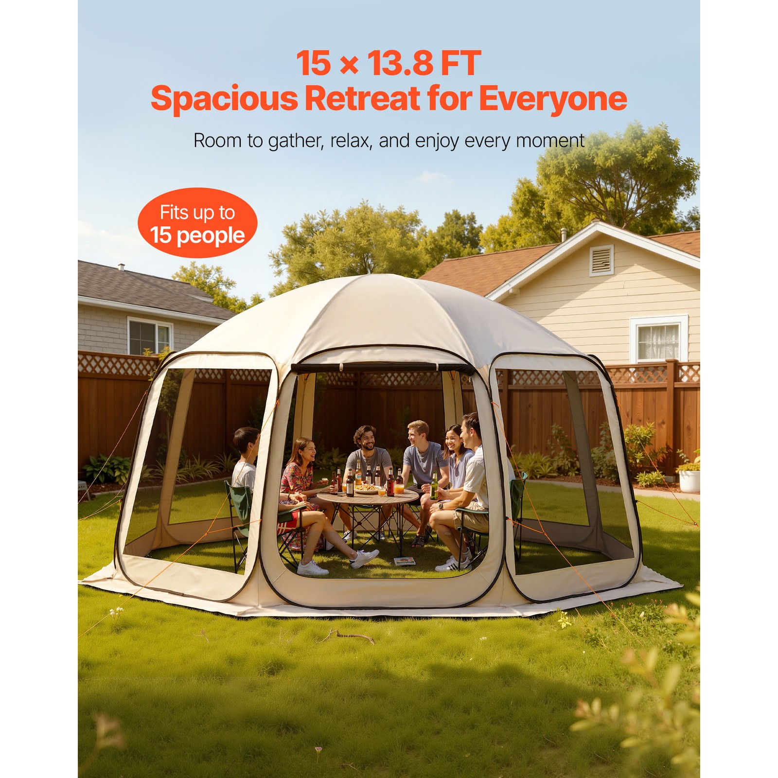 Uimoso Pop-Up Screen House Tent 15′ x 13.8′ Camping 12-15 People Gazebo Portable