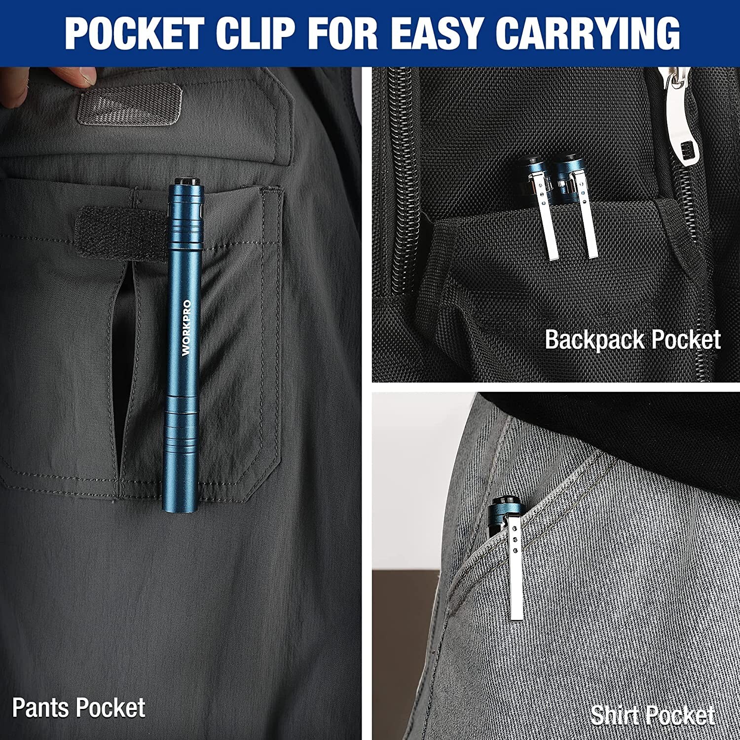 WORKPRO LED Pen Light 4-Pack Aluminum Pocket Light Pen Flashlight 8AAA Batteries