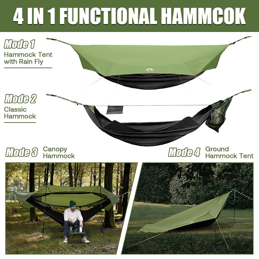 Night Cat 1 Person Camping Hammock Tent 4 in 1 with Rain Tarp and Mosquito Net