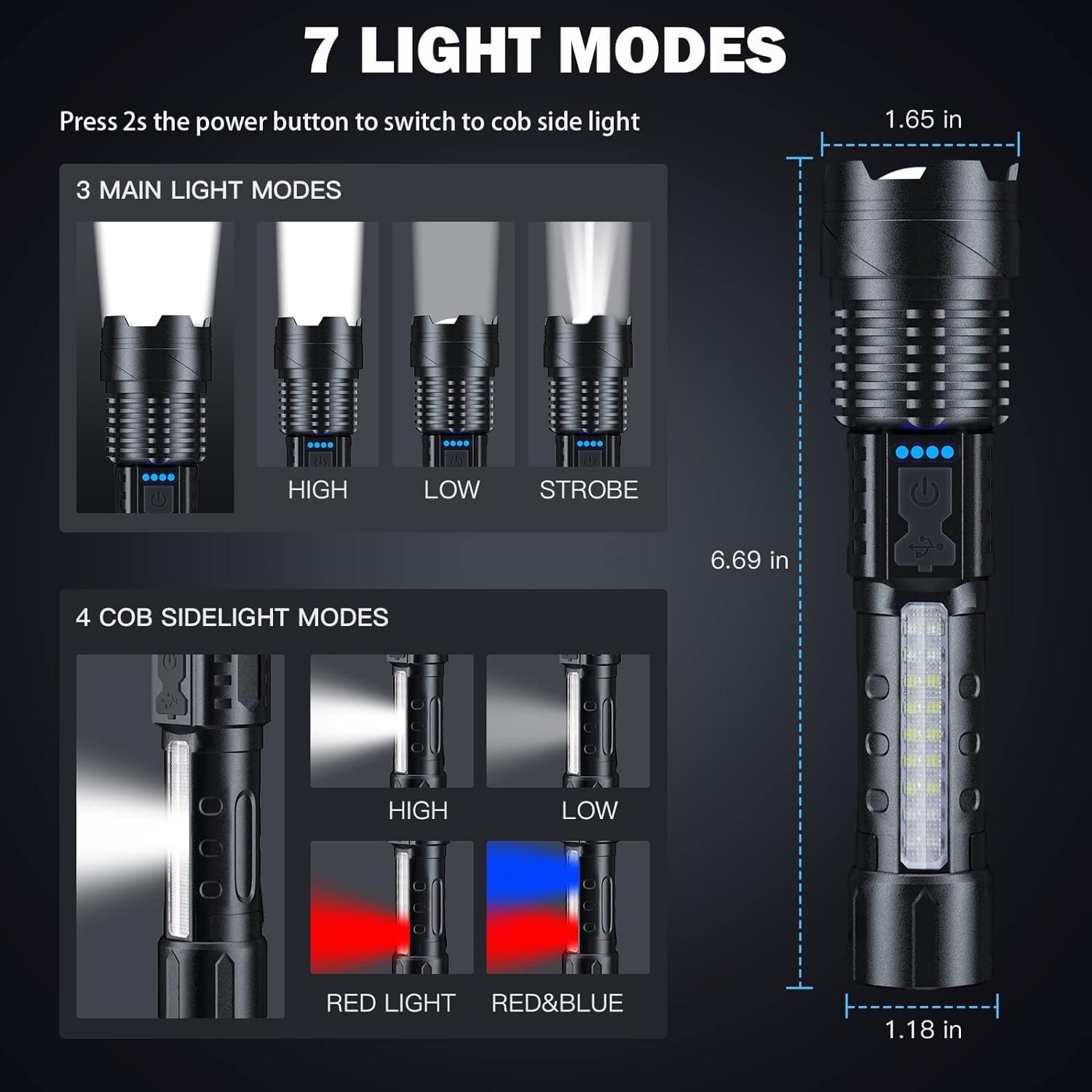 Cinlinso Flashlight High Lumens Rechargeable 1 Pack, 990000 Lumen Super Bright L