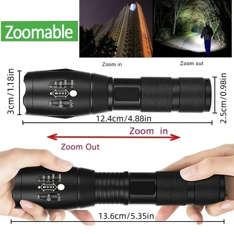5 x Tactical 18650 Flashlight High Powered 5Modes Zoomable Aluminum