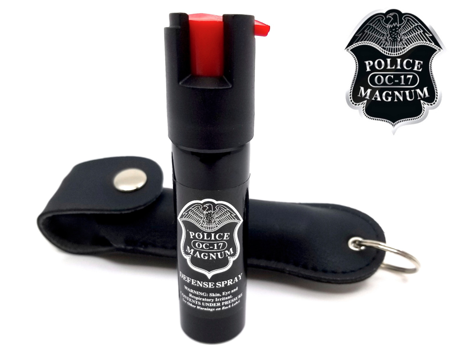 Police Magnum pepper spray .75oz black keychain holster self defense protection