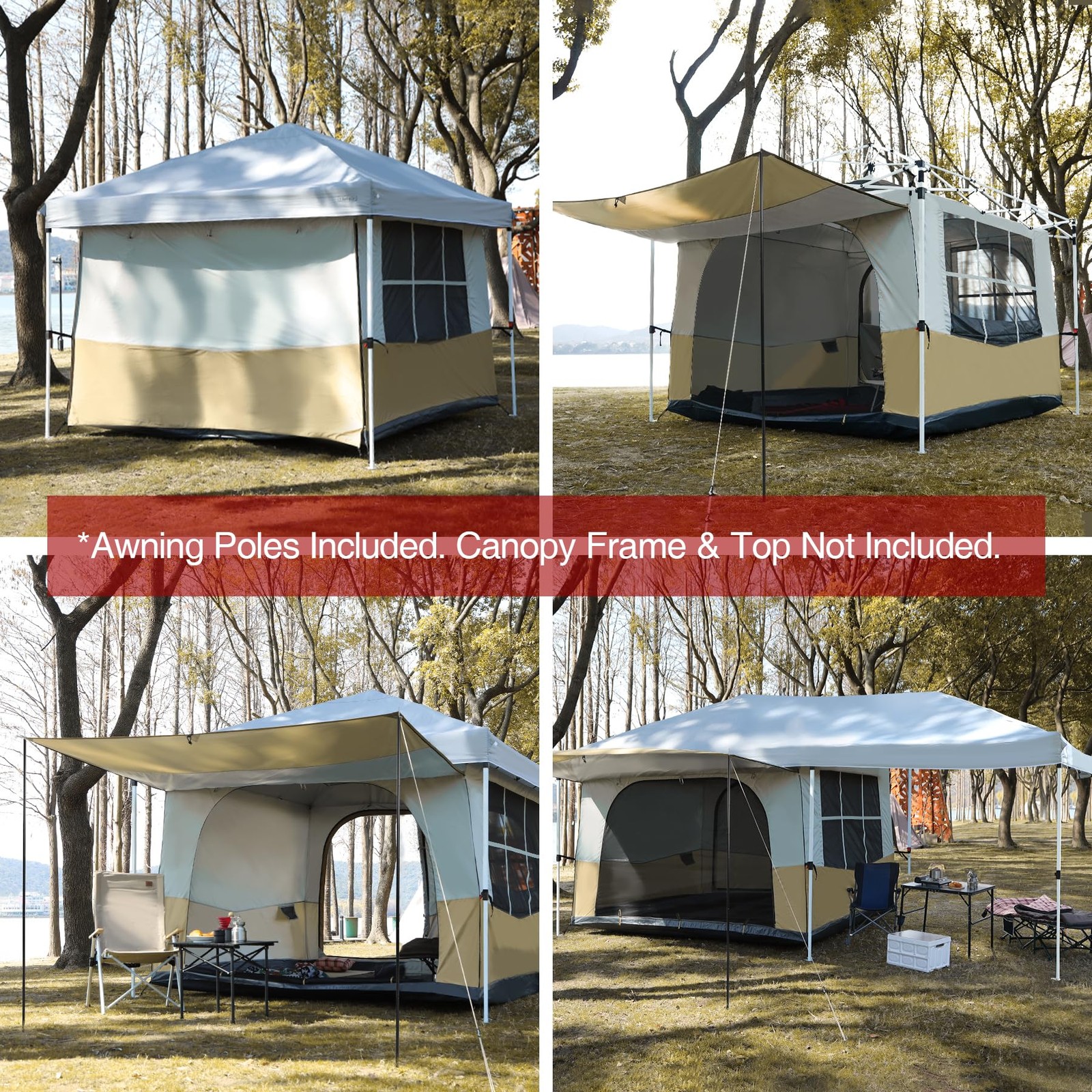 Redcamp Canopy Camping Tent Inner Tent Awning Porch Converts Straight Leg 10X10
