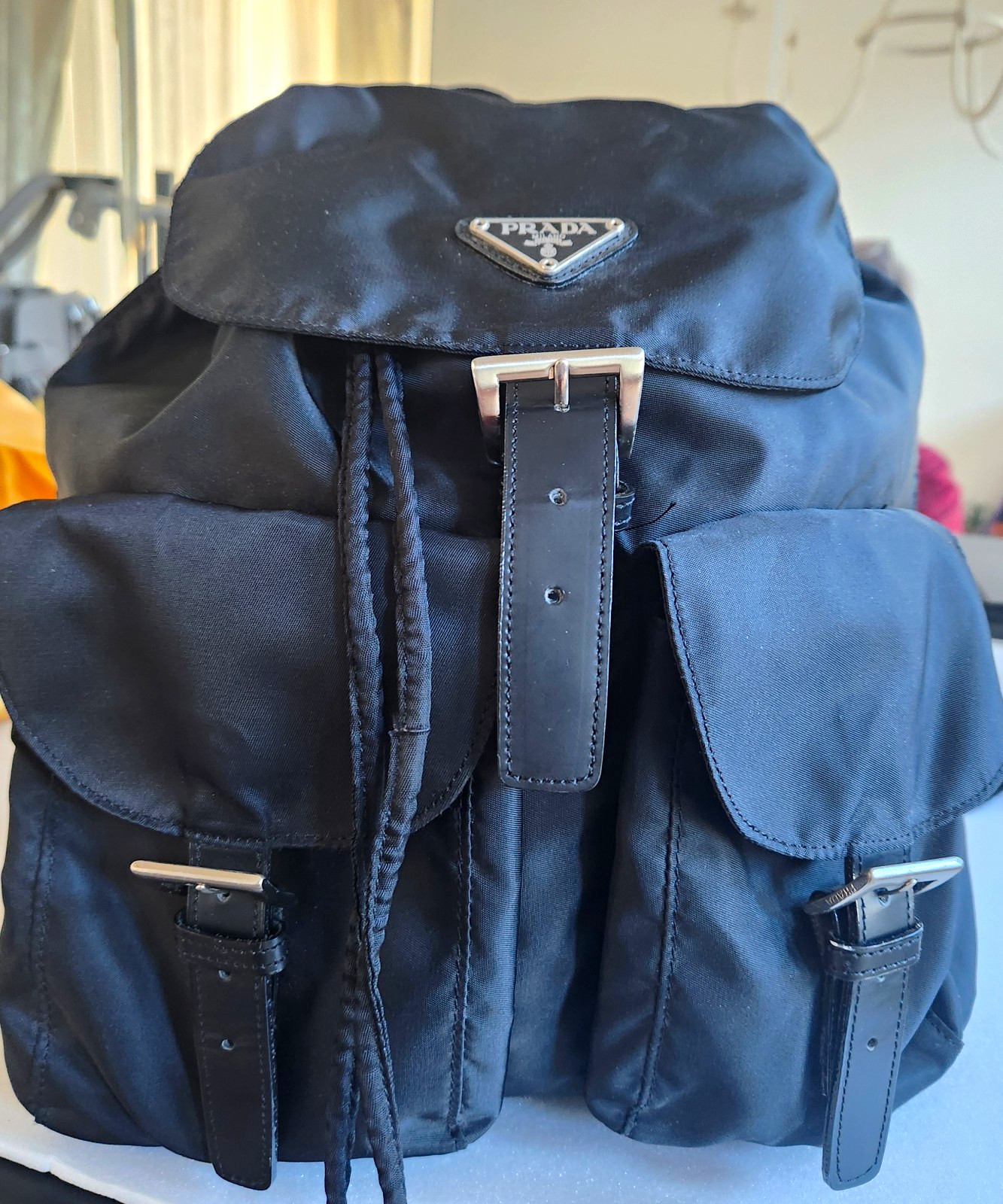 Prada Milano Black Nylon & Leather Backpack Zip, Medium, Fits 13″ Laptop