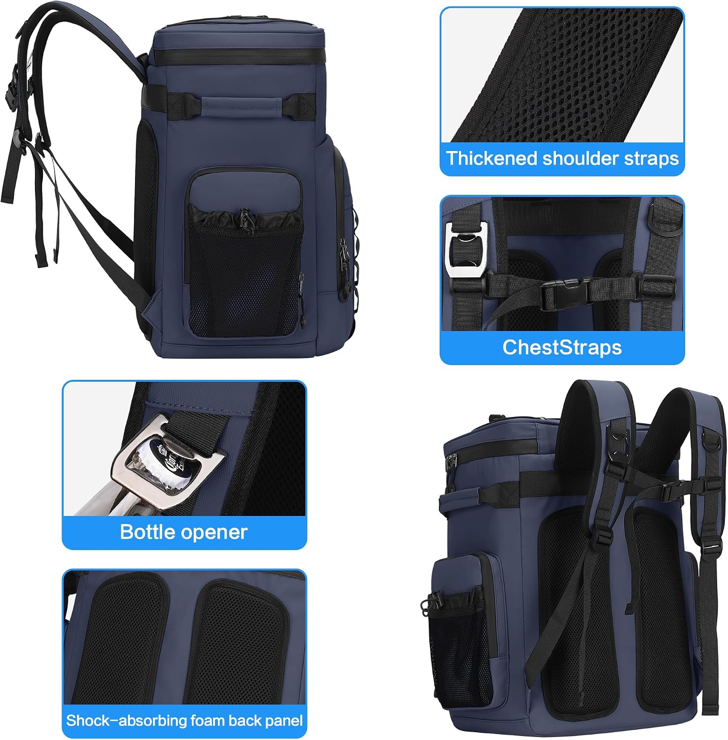 Large 60 Can Insulated Waterproof Leakproof Cooler Backpack | 37L Portable Ice C
