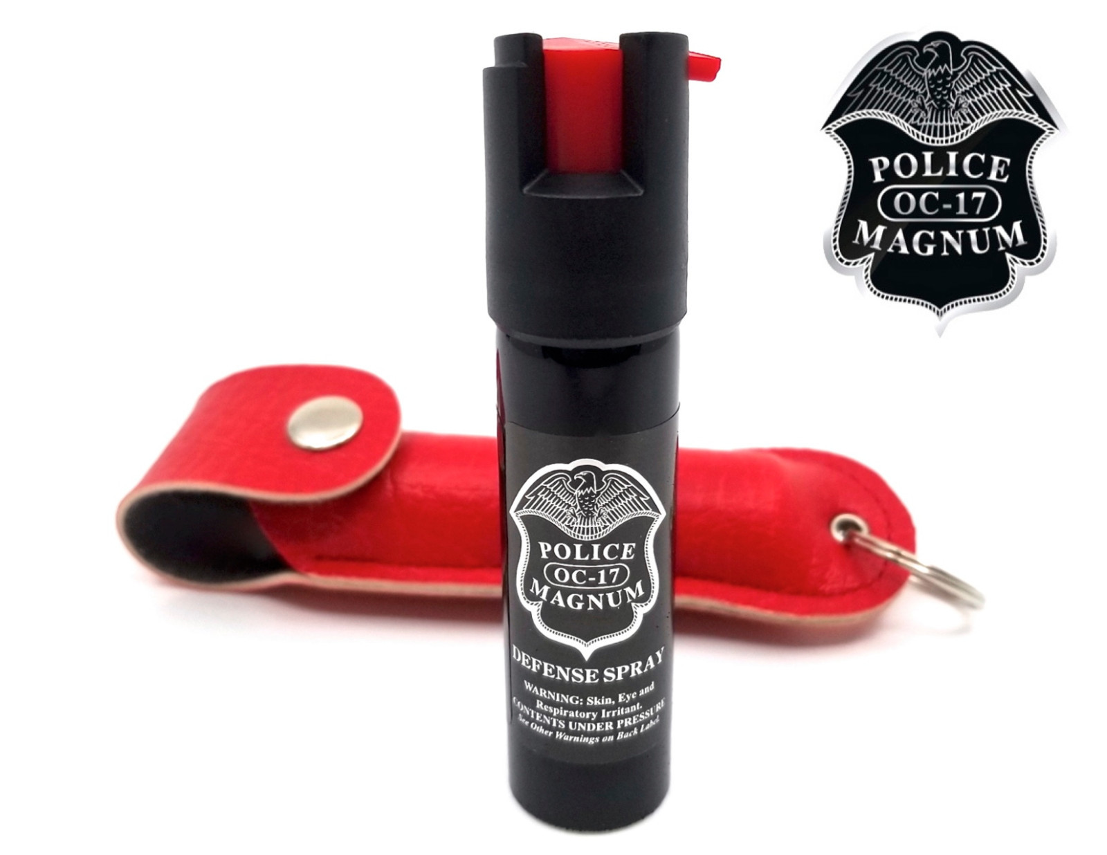 Police Magnum pepper spray .75oz red keychain holster self defense protection