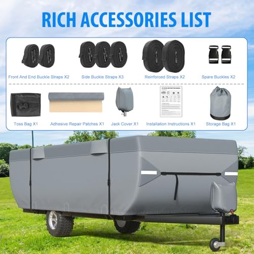 Pop Up Camper Cover 10-12ft, 7 Layers Top Extra-Thick Pop Up Trailer Cover,