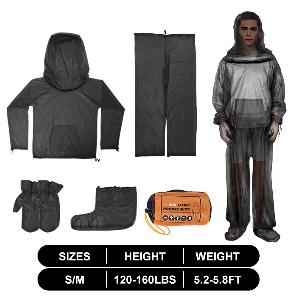 Mosquito Suit with Hood & Gloves Breathable Lightweight Mesh Bug Jacke Outdoor