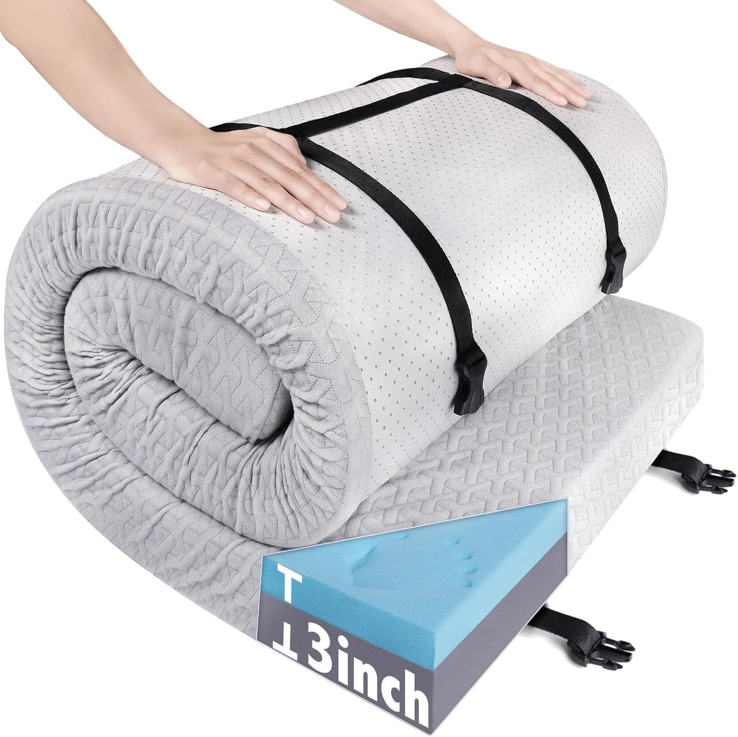 Memory Foam Camping Mattress Pad 3″ Thick Portable Roll Up Sleeping Pad 72″x24″