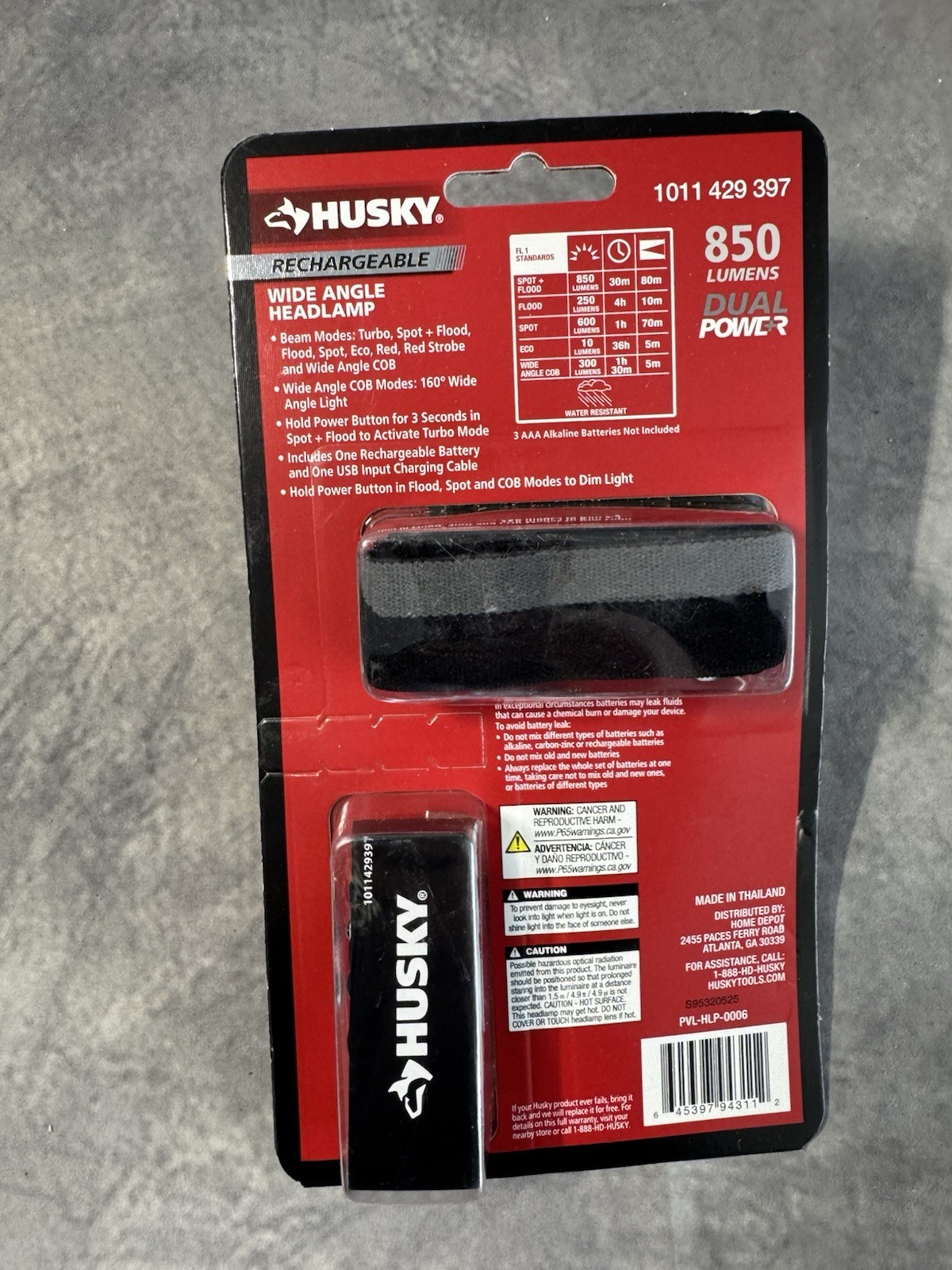 Husky PVL-HLP-0006 850-Lumens Wide Angle Dual-Power Headlamp 1011 429 397
