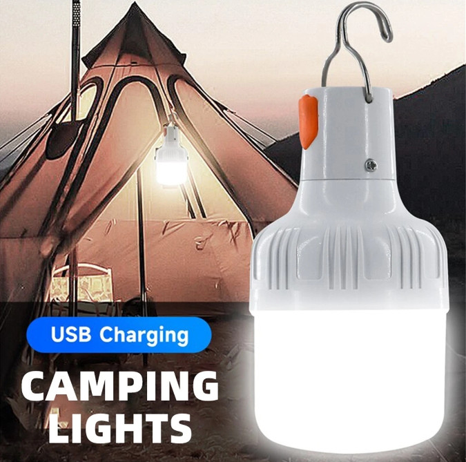 1Pc Portable USB Rechargeable LED Lamp Bulbs, 60W, Camping Fishing Lantern – NEW