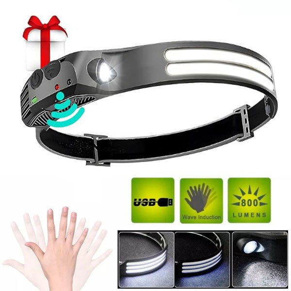 COB LED Headlamp USB Rechargeable Headlight Bar Head Band Torch Work Light 6000K
